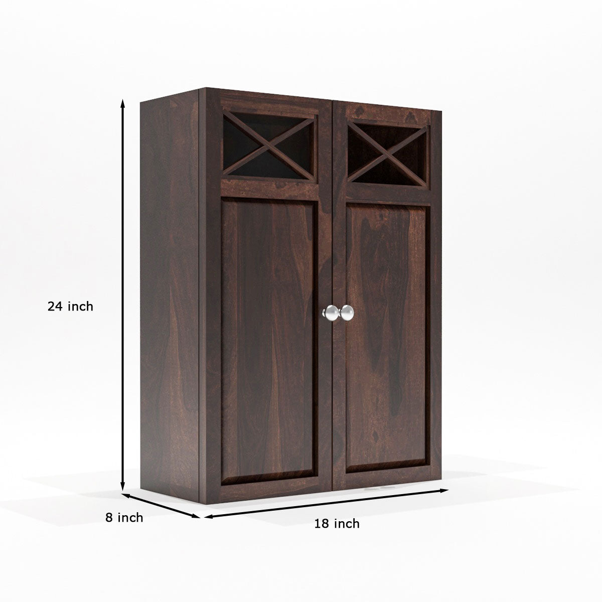 Yelric Solid Sheesham Wood Wall Mounted Kitchen Cabinet | 2-Door Unit With Storage  (Walnut Finish)