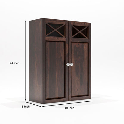 Yelric Solid Sheesham Wood Wall Mounted Kitchen Cabinet | 2-Door Unit With Storage  (Walnut Finish)
