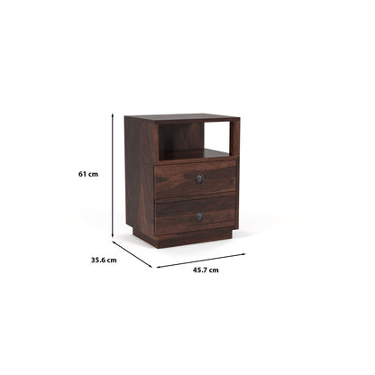 Zelvalion Solid Sheesham Wood Bedside Table (Walnut Finish)