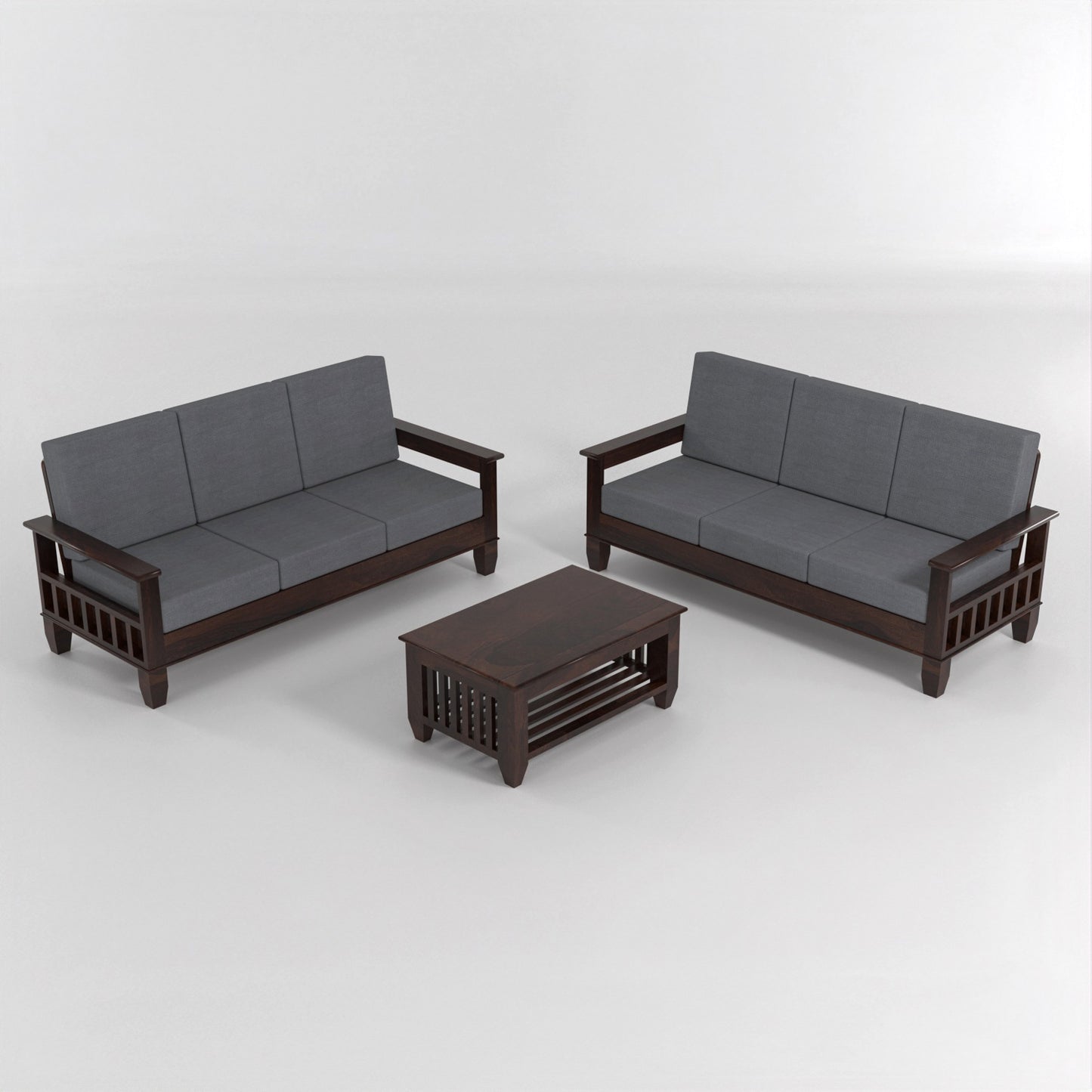 Trivralionel 6  Seater Solid Sheesham Wood Sofa Set 3+3 (Walnut Finish)