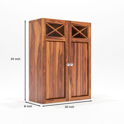 Yelric Solid Sheesham Wood Wall Mounted Kitchen Cabinet | 2-Door Unit With Storage  (Honey Finish)