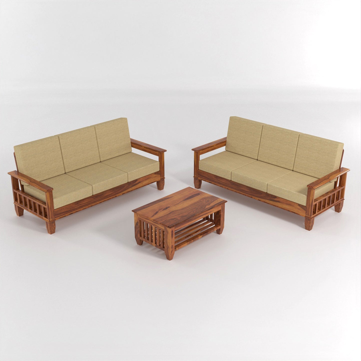 Trivralionel 6  Seater Solid Sheesham Wood Sofa Set 3+3 (Honey Finish)