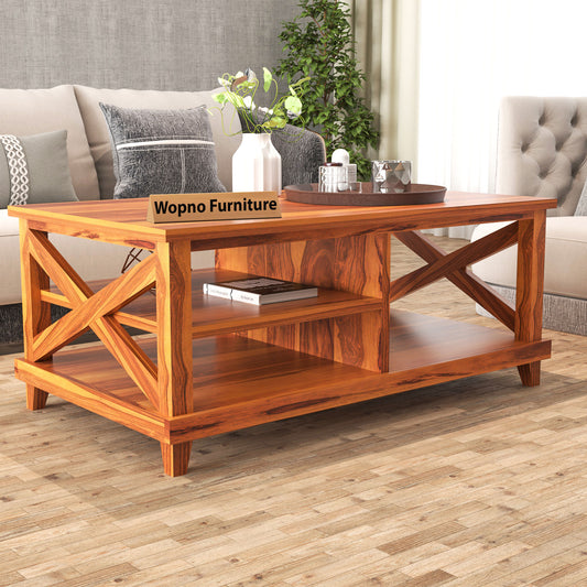 Kronel Solid Sheesham Wood Coffee Table (Honey Finish)