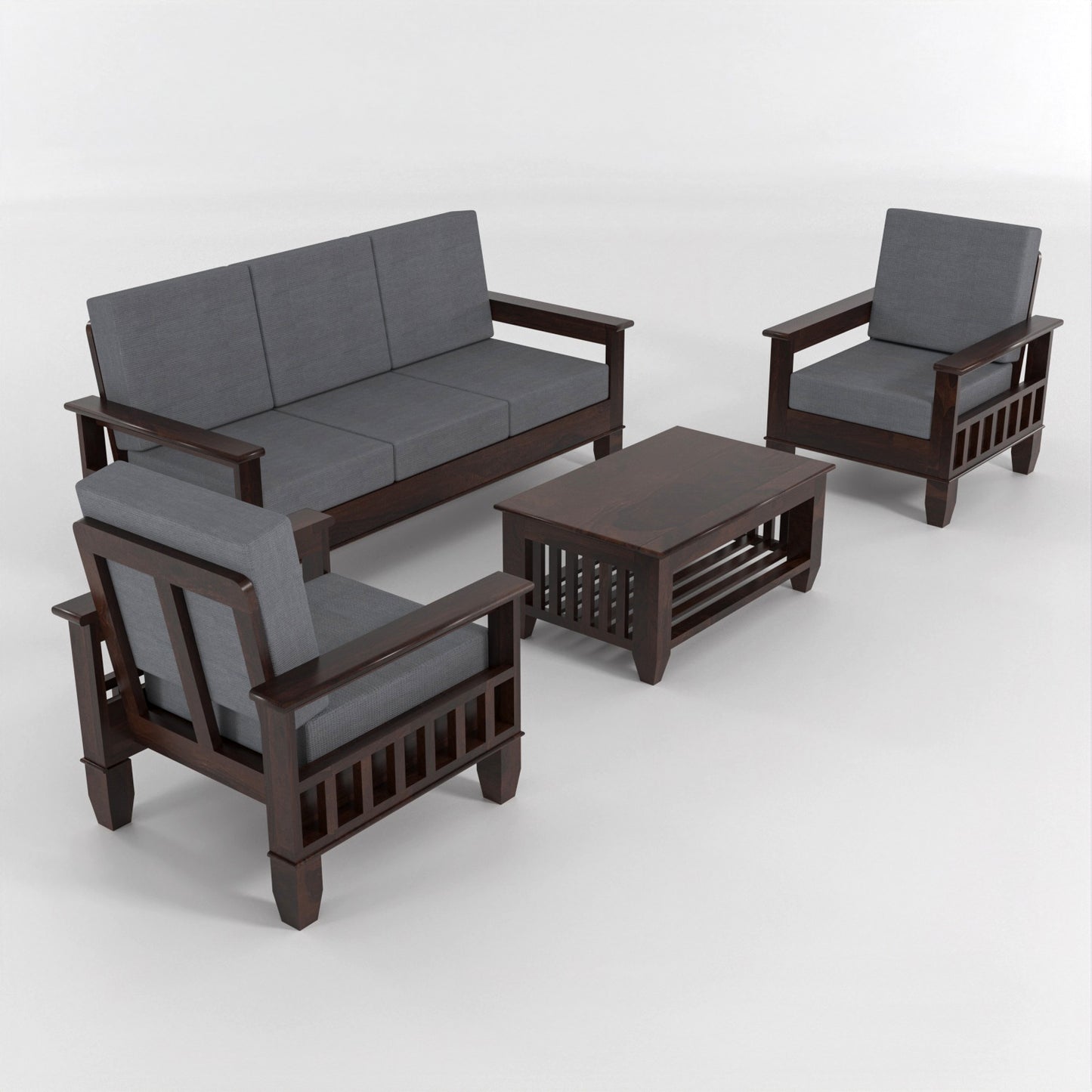 Trivralionel 5  Seater Solid Sheesham Wood Sofa Set 3+1+1 (Walnut Finish)