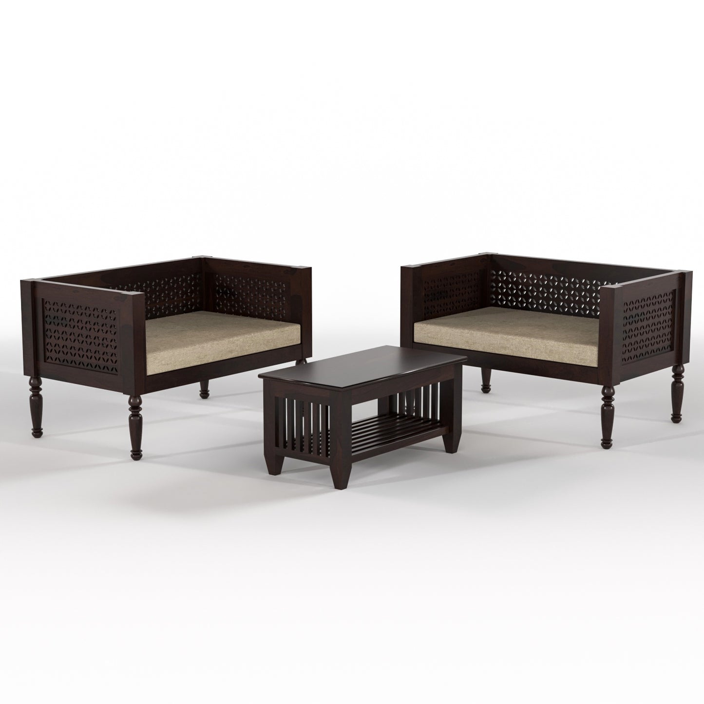 Marvon  Solid Sheesham Wooden 4 Seater Sofa Set (Walnut Finish )