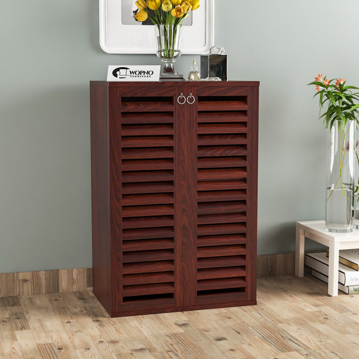 Aurvin Solid Sheesham Wood Shoe Rack  (Mahogany Finish)