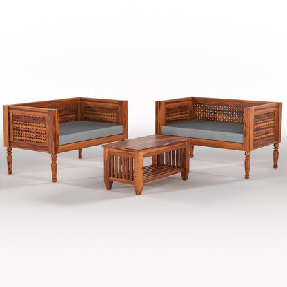 Marvon  Solid Sheesham Wooden 4 Seater Sofa Set (Honey Finish )