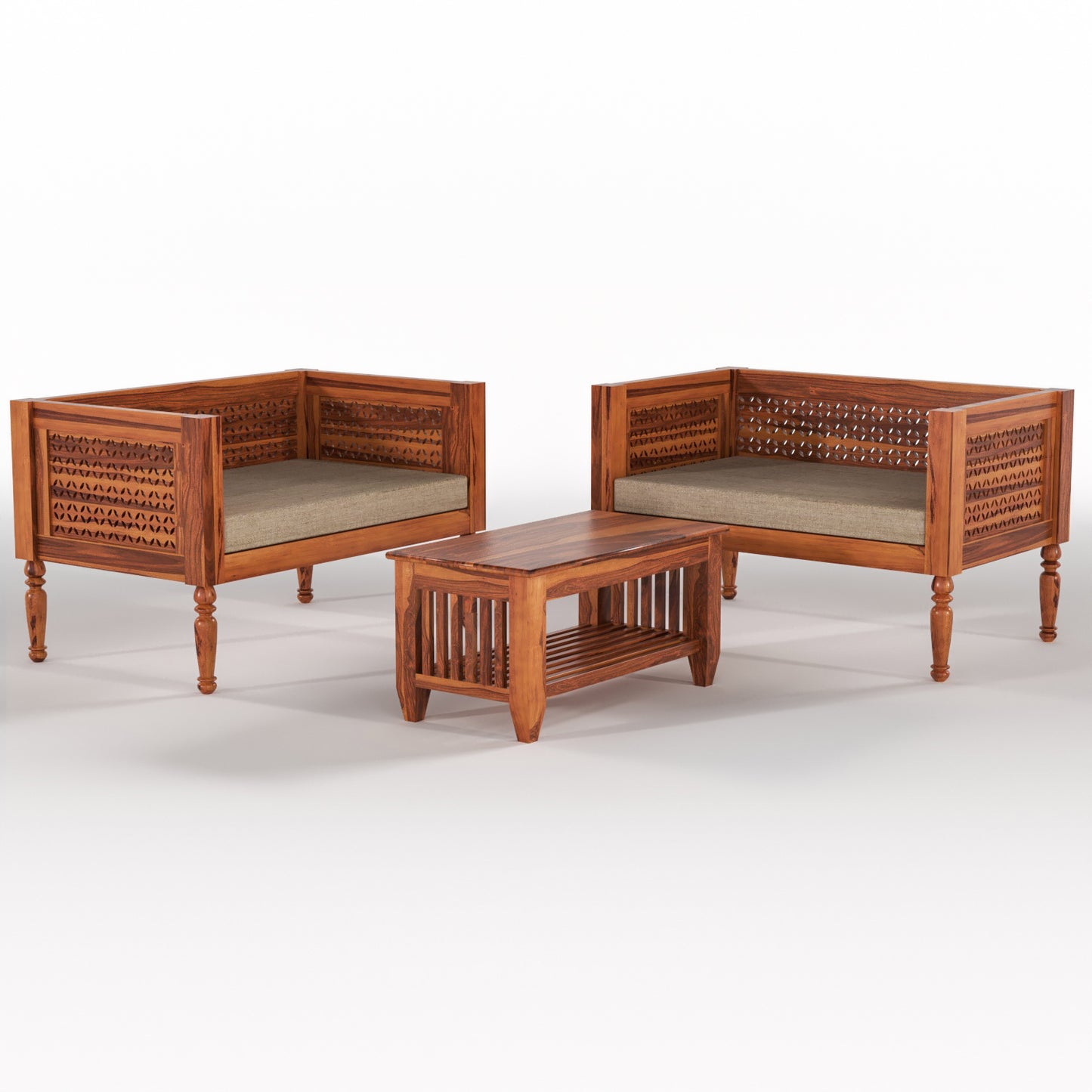 Marvon  Solid Sheesham Wooden 4 Seater Sofa Set (Honey Finish )