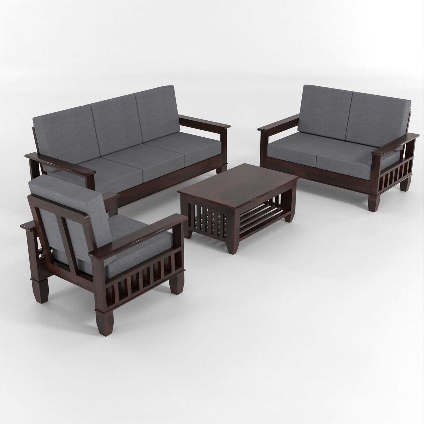 Trivralionel 6  Seater Solid Sheesham Wood Sofa Set 3+2+1 (Walnut Finish)