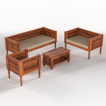 Ulnor   Solid Sheesham  Wooden 6 Seater Sofa Set (Honey Finish)