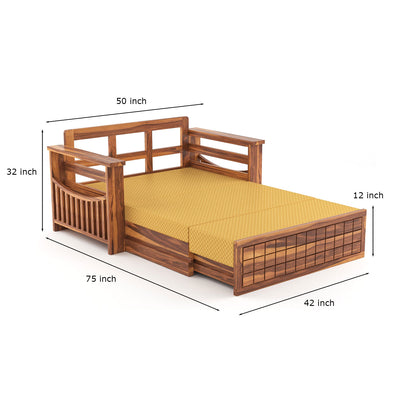Fivrel Solid Sheesham Wooden 2 Seater Sofa Cum Bed (Honey Finish)
