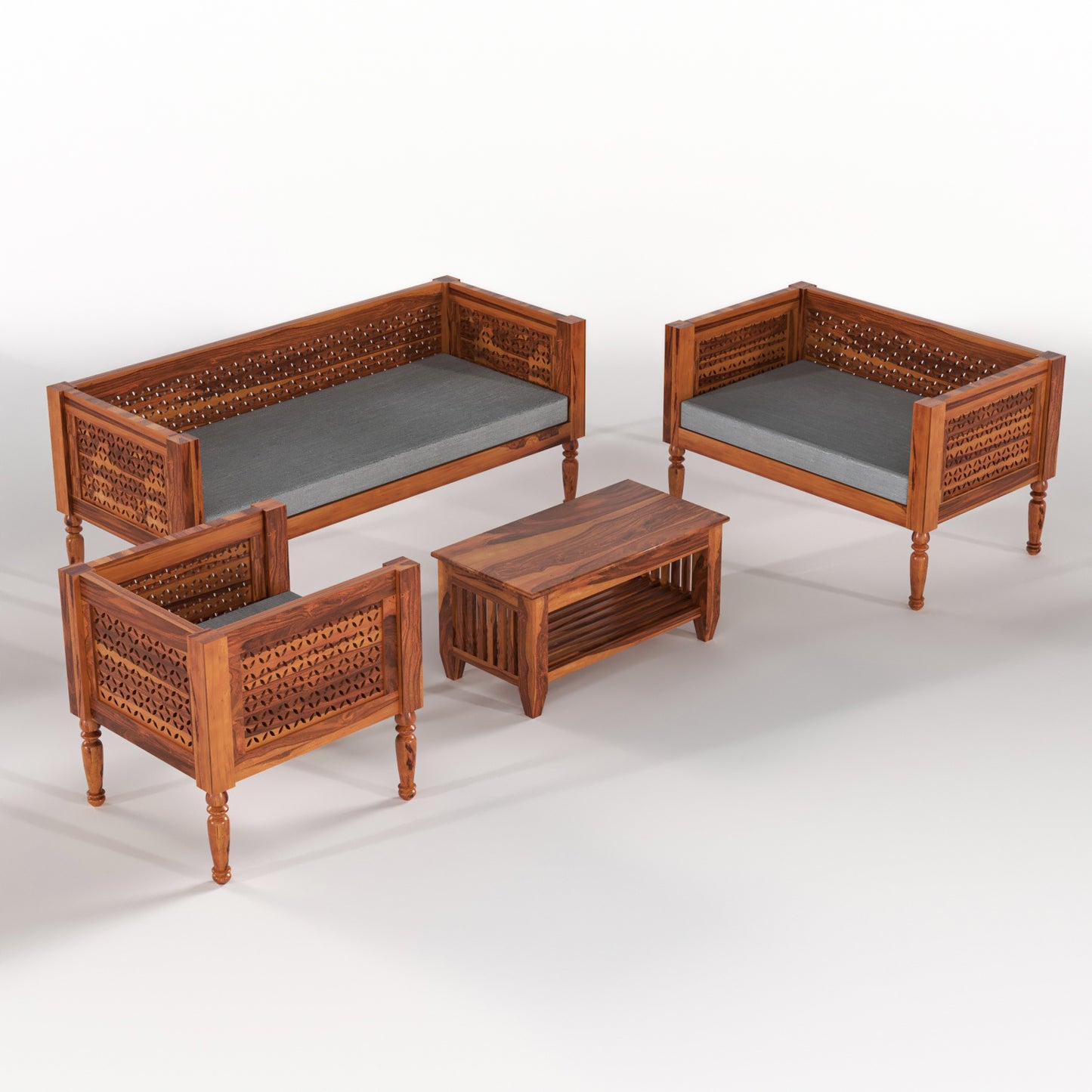 Ulnor   Solid Sheesham  Wooden 6 Seater Sofa Set (Honey Finish)