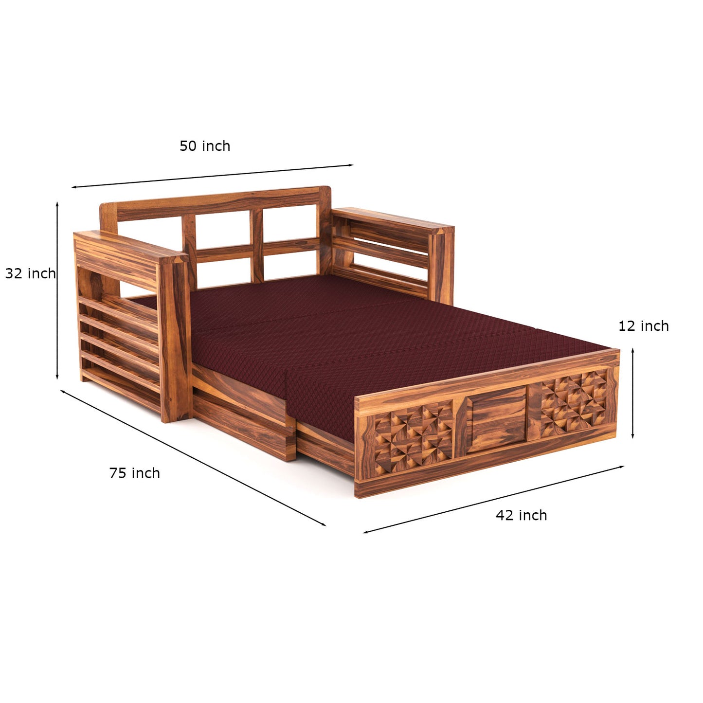 Orvan Solid  Sheesham Wooden 2 Seater diamond Sofa Cum Bed  (Honey,Finish )