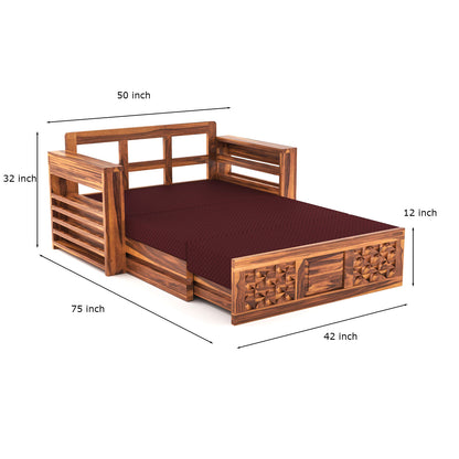 Orvan Solid  Sheesham Wooden 2 Seater diamond Sofa Cum Bed  (Honey,Finish )