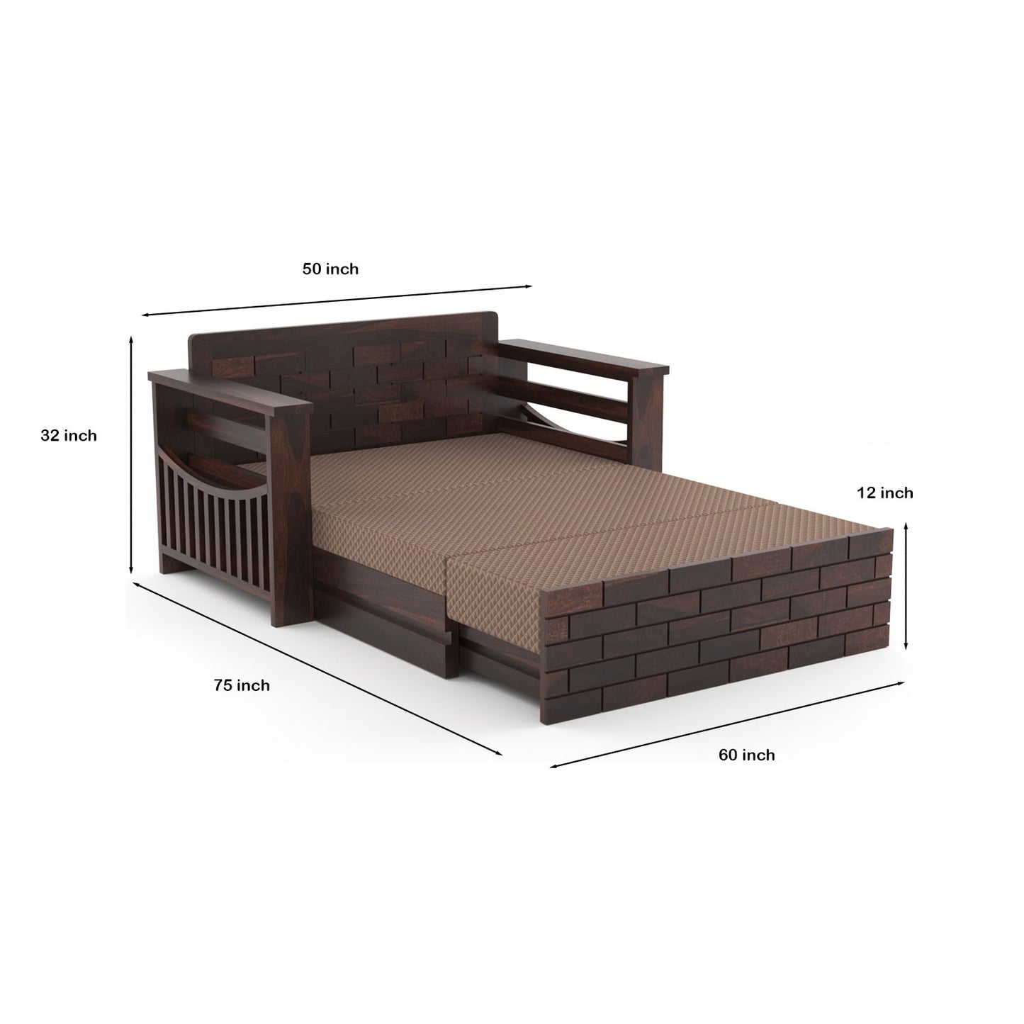 Bralor Solid Sheesham Wooden 2 Seater Sofa Cum Bed (Walnut Finish)