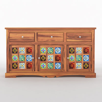 Pivra  Solid Sheesham Wood Sideboard and Cabinets (Honey Finish)