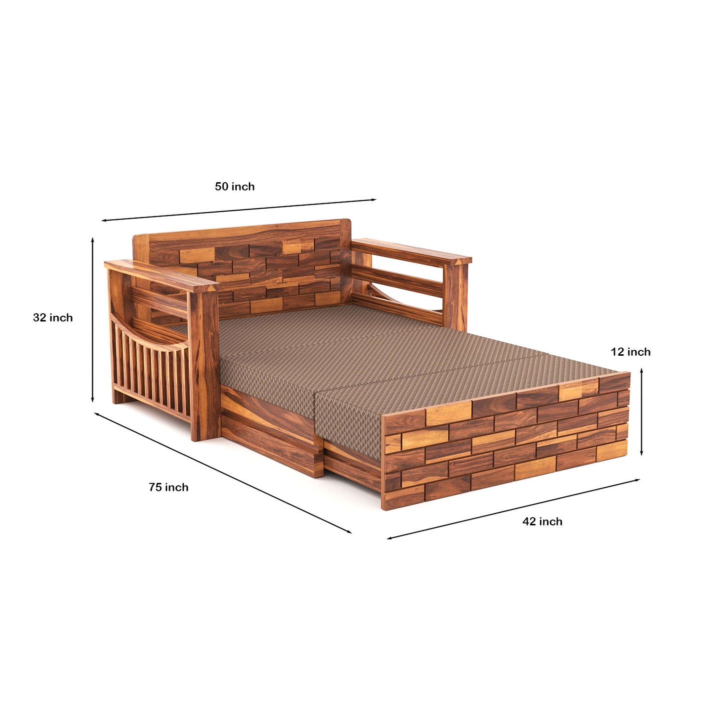 Bralor Solid Sheesham Wooden 2 Seater Sofa Cum Bed (Honey Finish)