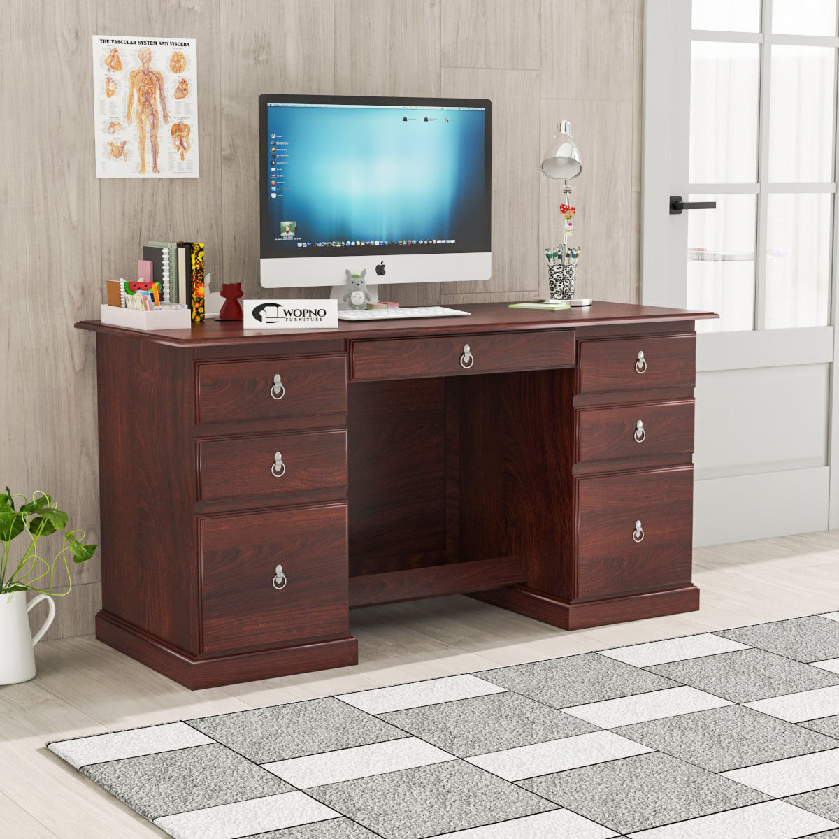 Sornel Solid Sheesham Wood Study Desk (Mahogany Finish)