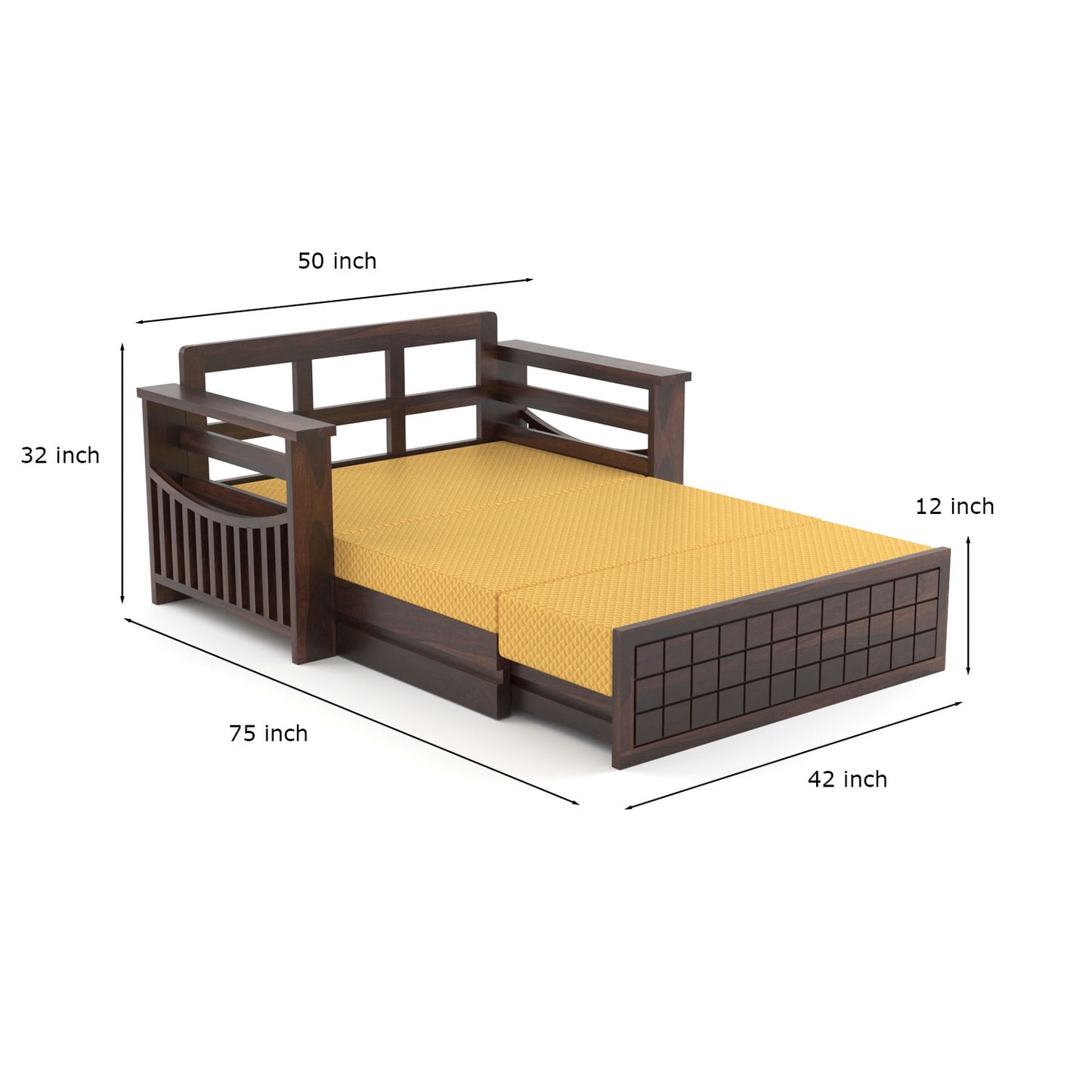 Fivrel Solid Sheesham Wooden 2 Seater Sofa Cum Bed (Walnut Finish)