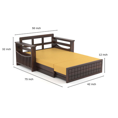 Fivrel Solid Sheesham Wooden 2 Seater Sofa Cum Bed (Walnut Finish)