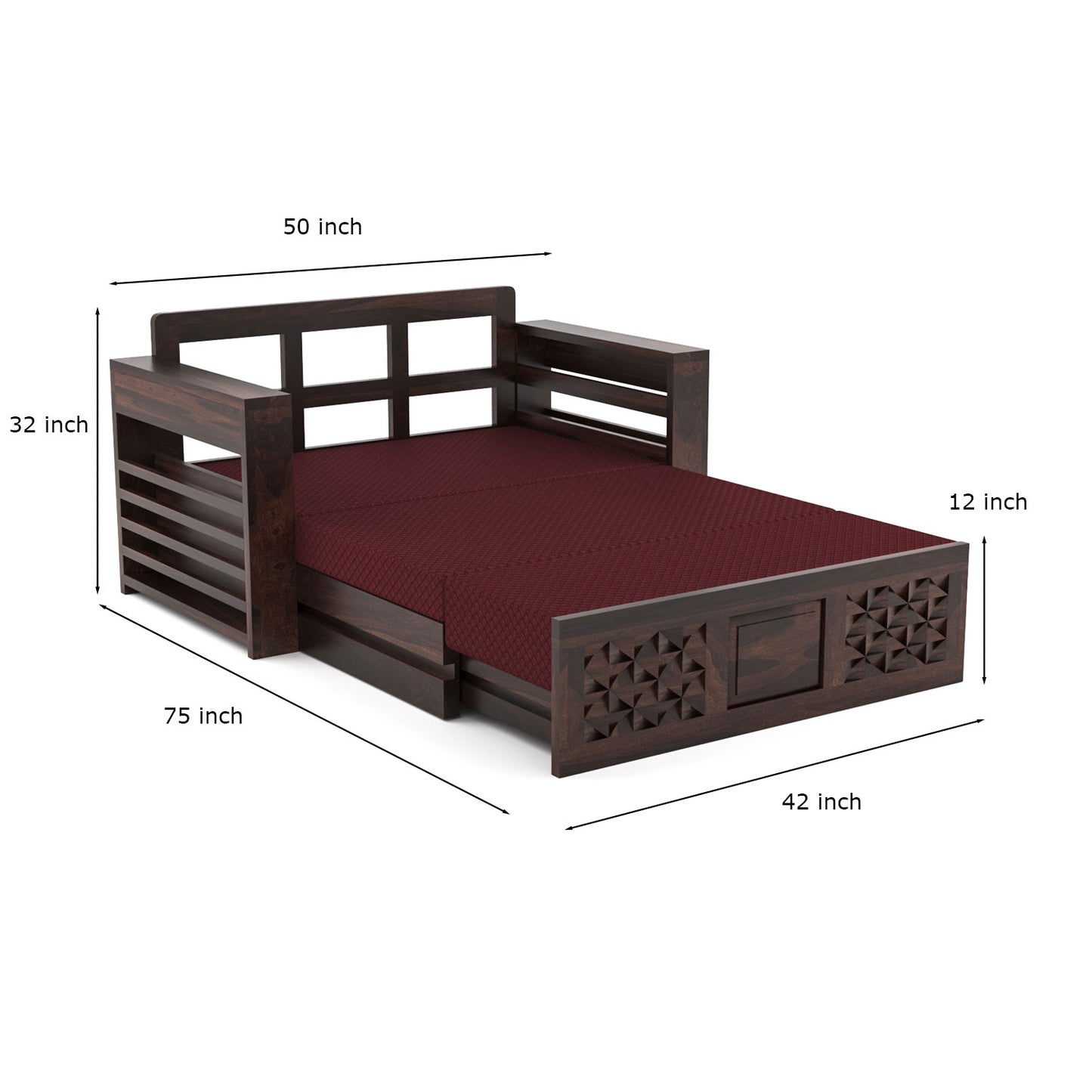 Orvan Solid  Sheesham Wooden 2 Seater diamond Sofa Cum Bed  (Walnut,Finish )
