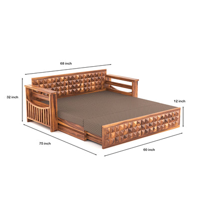 Orvan Solid  Sheesham Wooden 3 Seater diamond Sofa Cum Bed  (Honey  ,Finish )