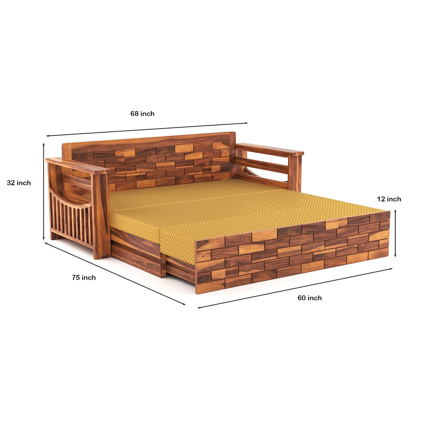 Zelric Solid Sheesham Wooden 3 Seater Sofa Cum Bed  (Honey Finish ) Cushion -color:(Beige)