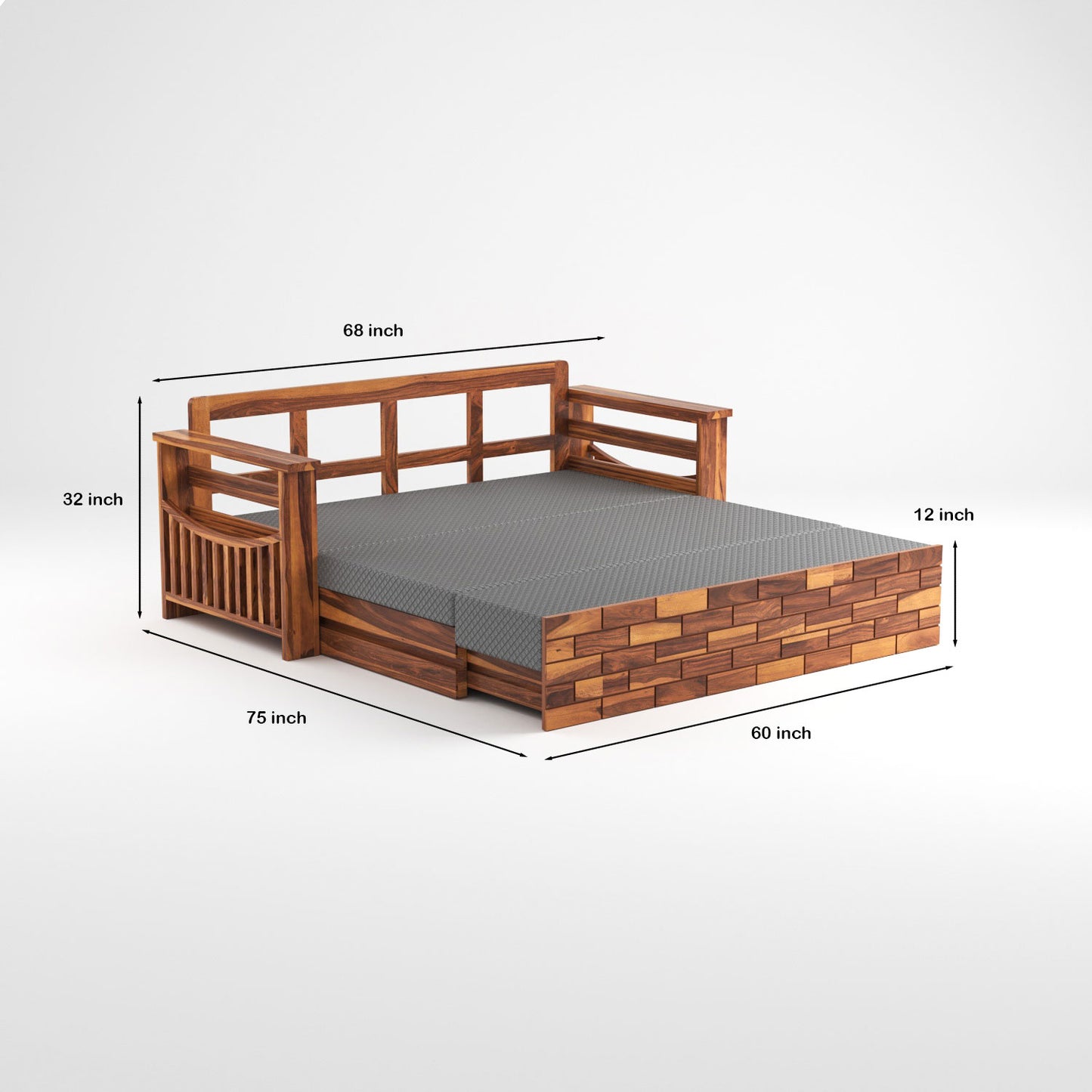 Bralor Solid Sheesham Wooden 3 Seater Sofa Cum Bed (Honey Finish)