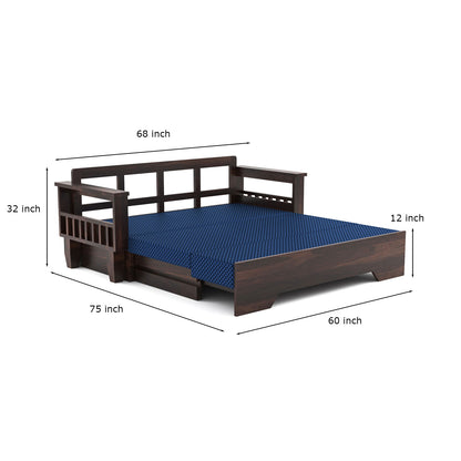 Deyric  Solid Sheesham Wooden 3 Seater Sofa Cum Bed  (Walnut , Finish)