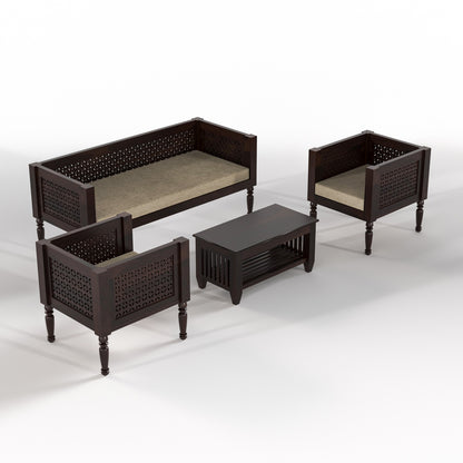 Sovric Solid Sheesham Wooden 5 Seater Sofa Set ( Walnut Finish )