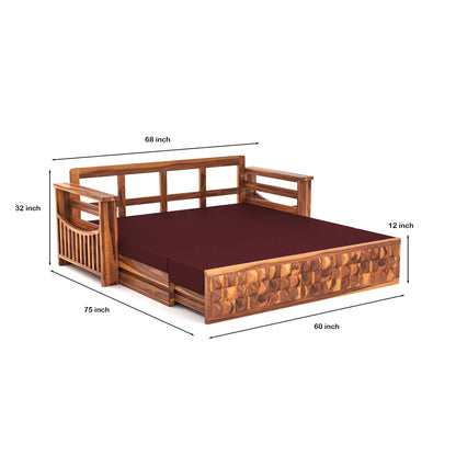 Orvan Solid  Sheesham Wooden 3 Seater diamond Sofa Cum Bed  (Walnut ,Finish )