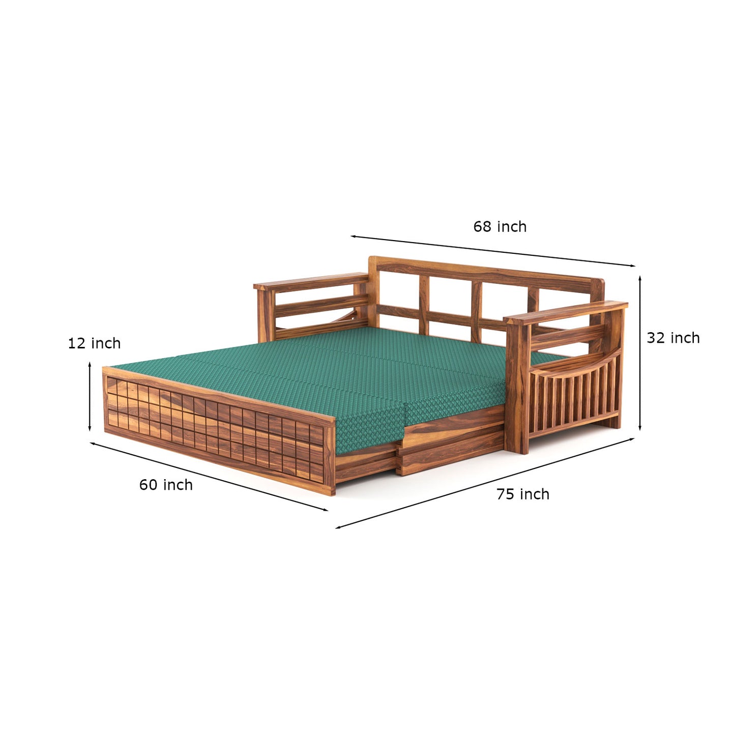 Fivrel Solid Sheesham Wooden 3 Seater Sofa Cum Bed (Honey Finish)