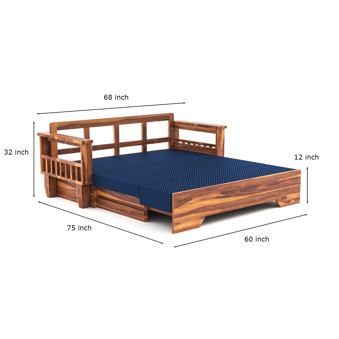 Deyric Solid  Sheesham Wooden 3 Seater Sofa Cum Bed  (Honey, Finish)