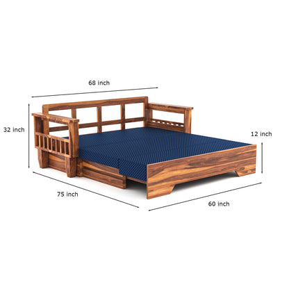 Deyric Solid  Sheesham Wooden 3 Seater Sofa Cum Bed  (Honey, Finish)
