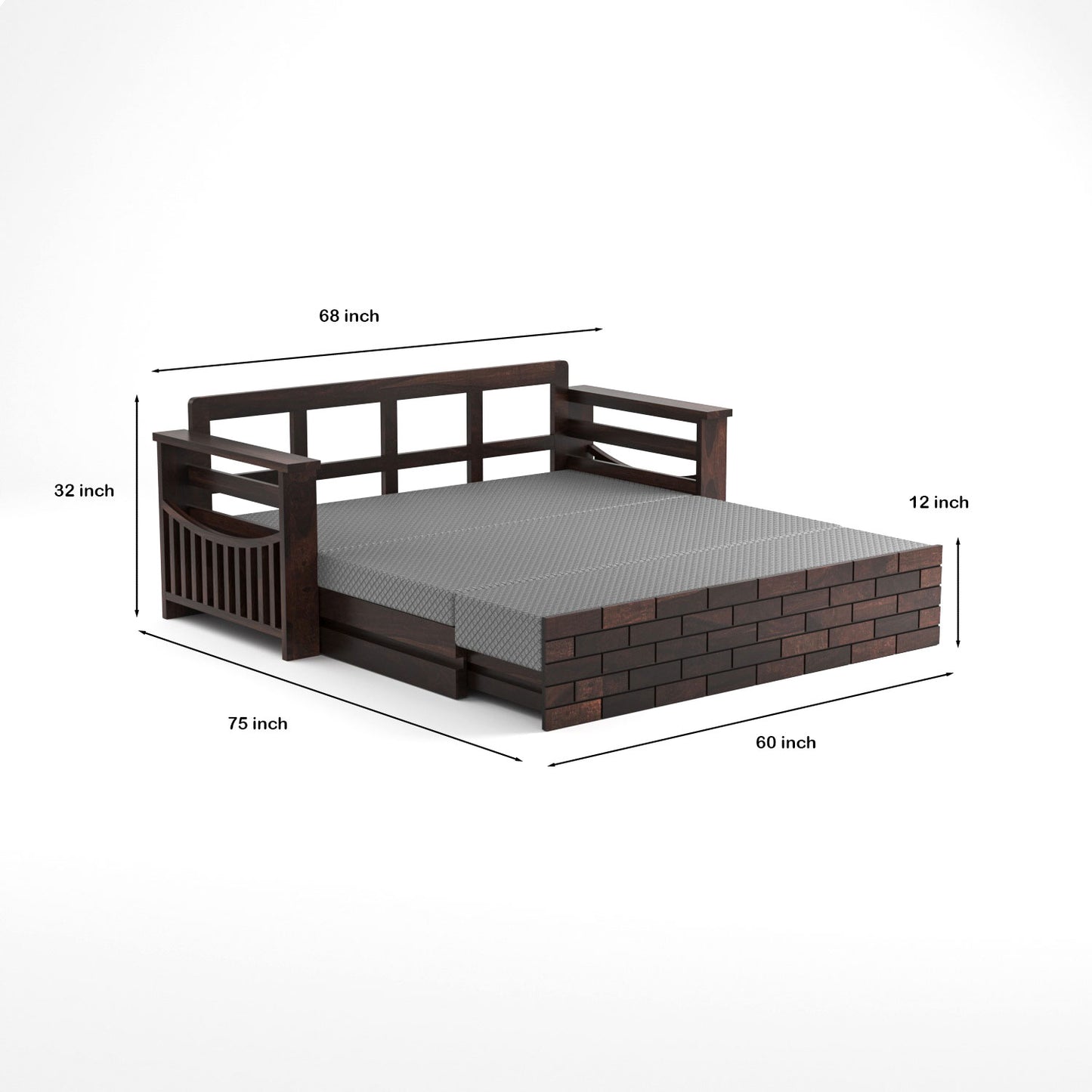 Bralor Solid Sheesham Wooden 3 Seater Sofa Cum Bed (Walnut  Finish)