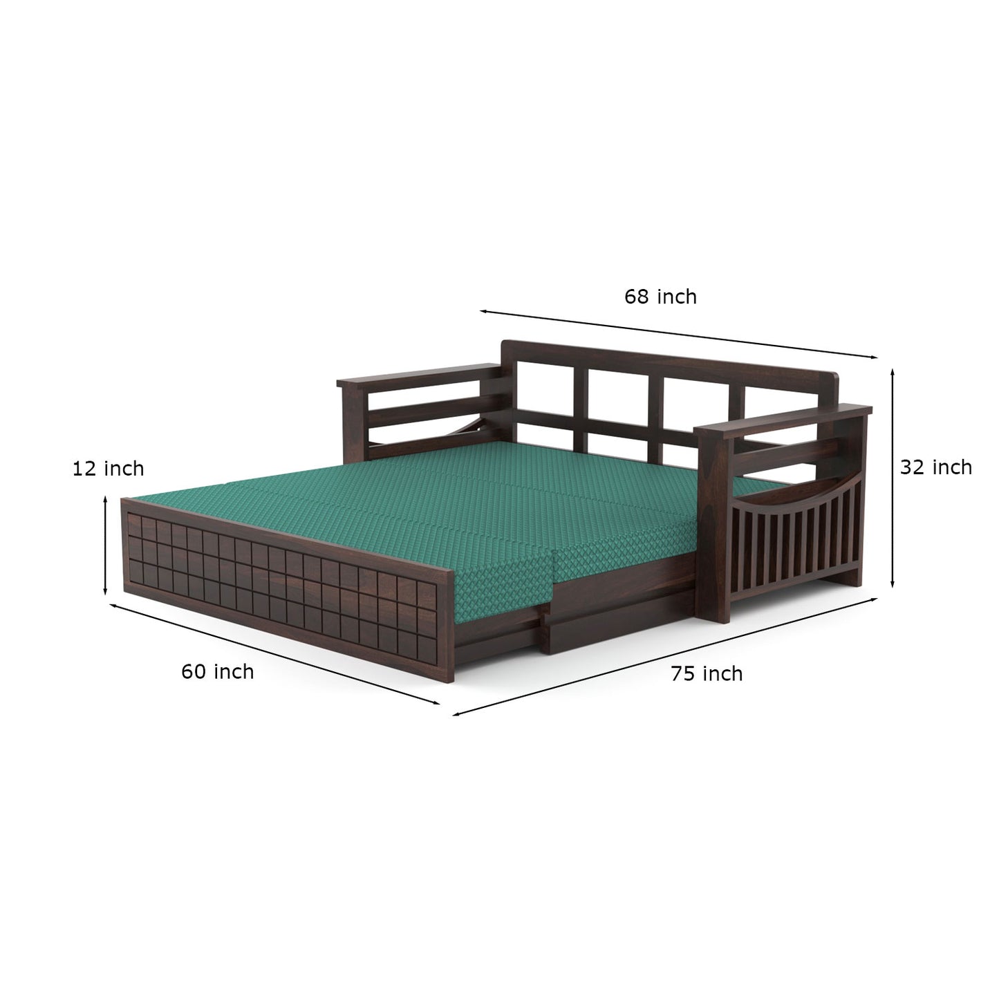 Fivrel Solid Sheesham Wooden 3 Seater Sofa Cum Bed (Walnut  Finish)