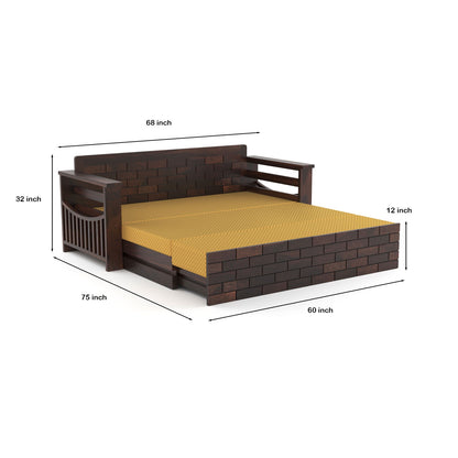 Zelric Solid Sheesham Wooden 3 Seater Sofa Cum Bed  (Walnut  Finish ) Cushion -color:(Beige)
