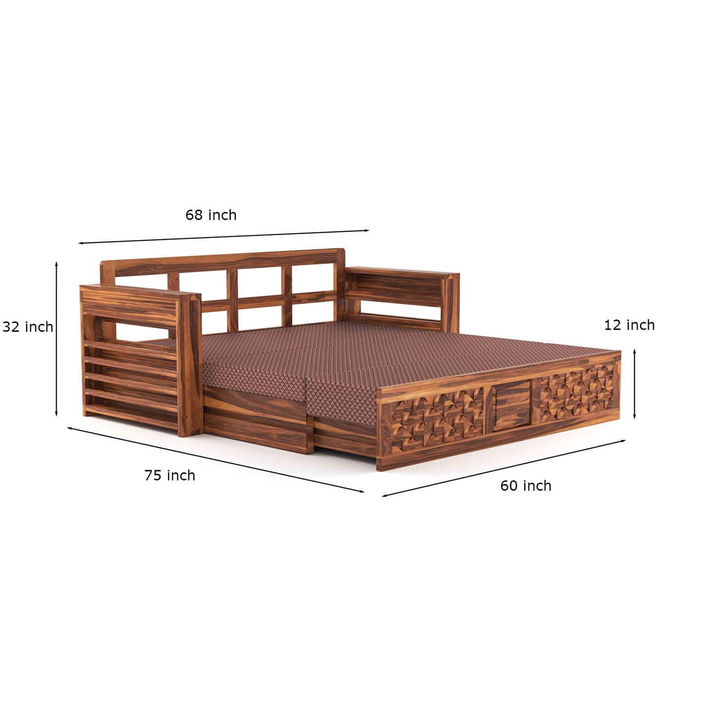 Orvan Solid  Sheesham Wooden 3 Seater diamond Sofa Cum Bed  (Honey,Finish )