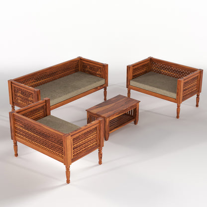 Drivor Solid Sheesham Wooden 7 Seater Sofa Set (Honey Finish)