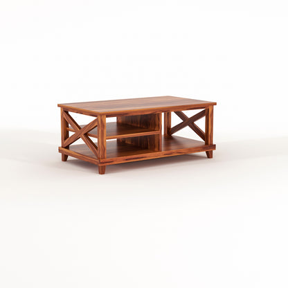 Kronel Solid Sheesham Wood Coffee Table (Honey Finish)