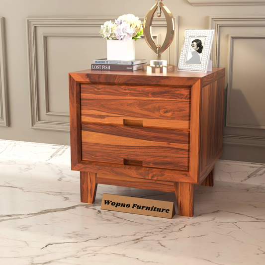 Jeyvalin Solid Sheesham Wood Bedside Table (Honey Finish)