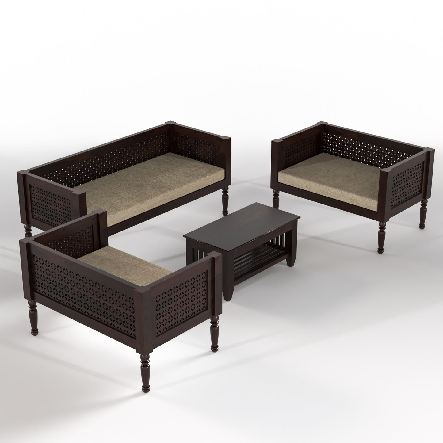 Drivor Solid Sheesham Wooden 7 Seater Sofa Set (Walnut Finish)