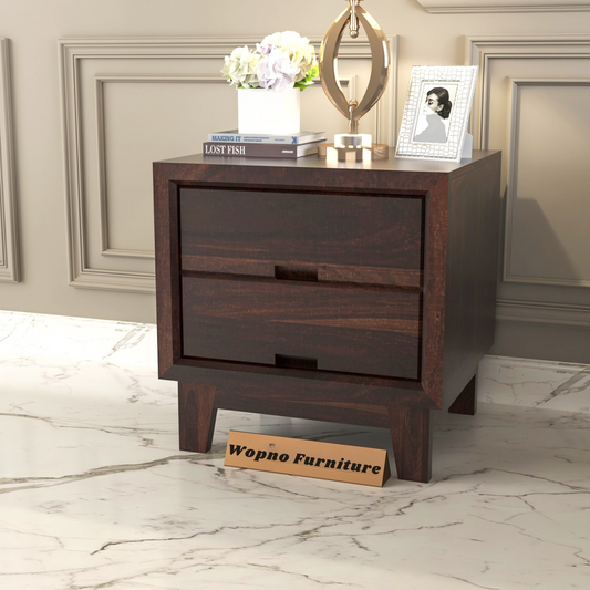 Jeyvalin Solid Sheesham Wood Bedside Table (Walnut Finish)