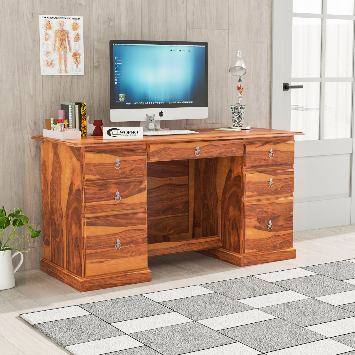 Sornel Solid Sheesham Wood Study Desk (Honey Finish)