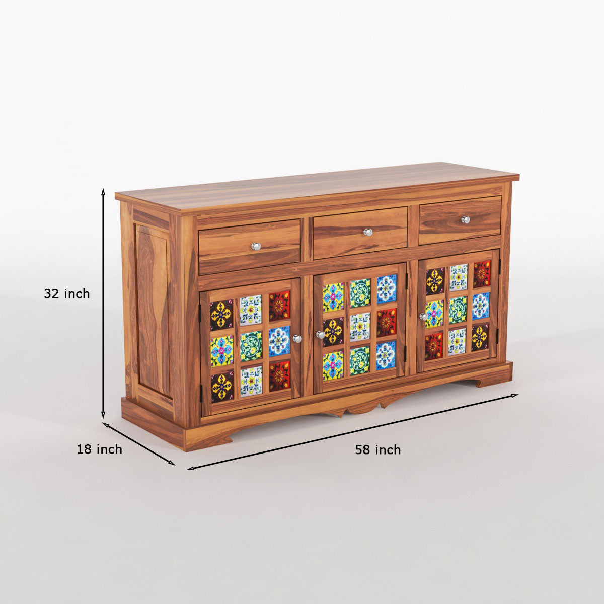 Pivra  Solid Sheesham Wood Sideboard and Cabinets (Honey Finish)