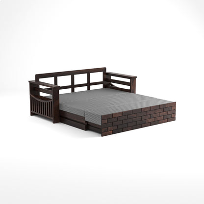 Bralor Solid Sheesham Wooden 3 Seater Sofa Cum Bed (Walnut  Finish)