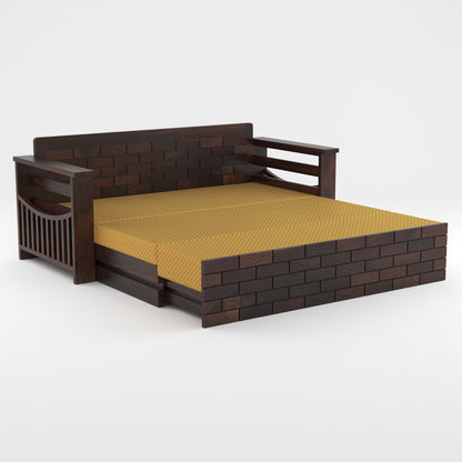 Zelric Solid Sheesham Wooden 3 Seater Sofa Cum Bed  (Walnut  Finish ) Cushion -color:(Beige)