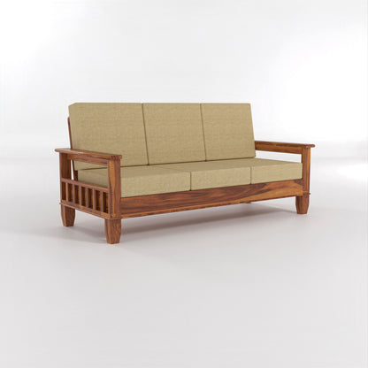 Veltra Solid Sheesham Wooden 3  Seater Sofa Set (Honey Finish)
