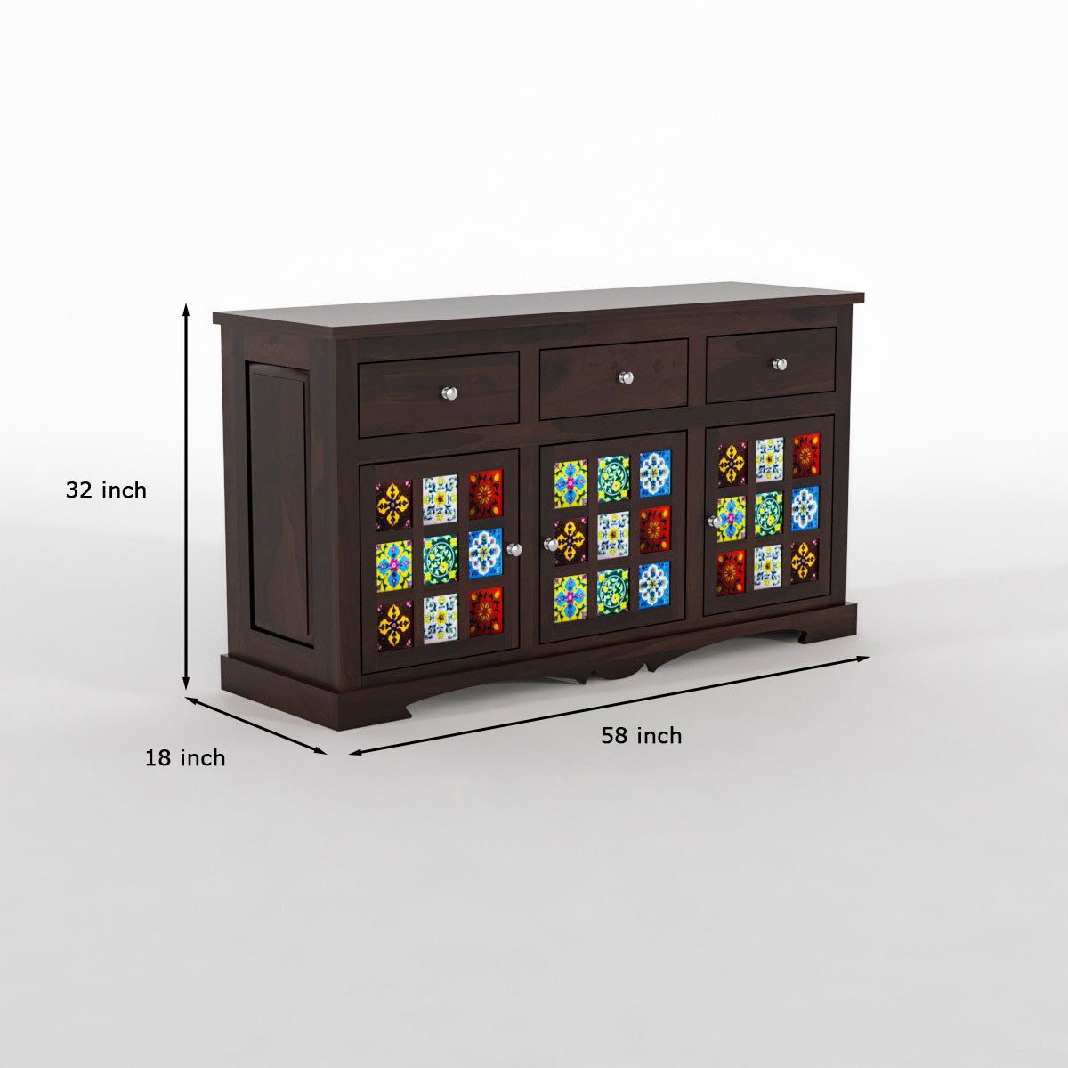 Pivra Solid Sheesham Wood Sideboard and Cabinets (Walnut Finish)