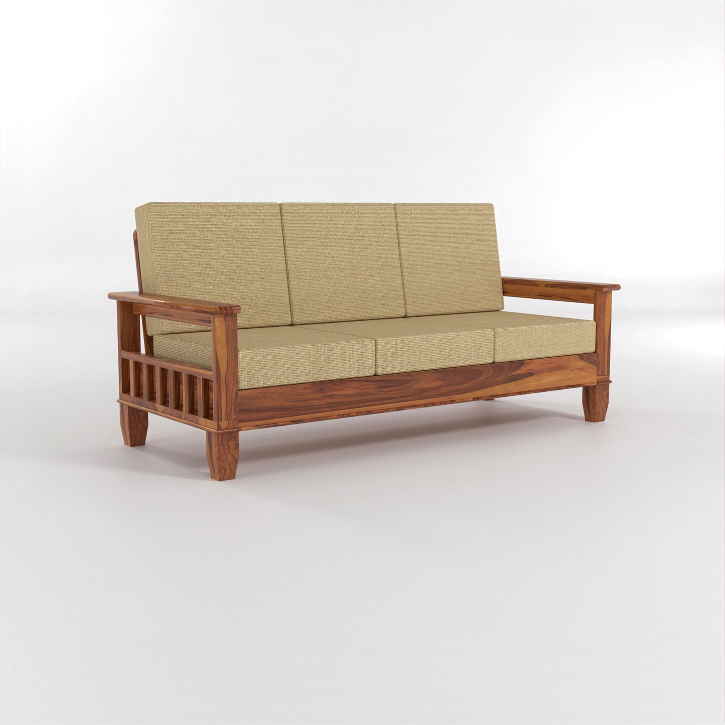 Trivralionel 5  Seater Solid Sheesham Wood Sofa Set 3+1+1 (Honey Finish)